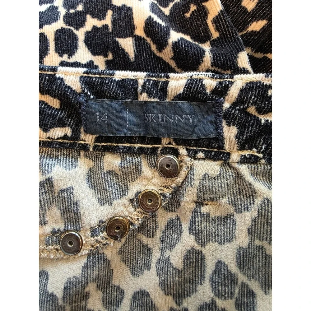 Kid's sz 14 Juicy Couture Leopard Print Corduroy Skinny Pants Black Gold Studded